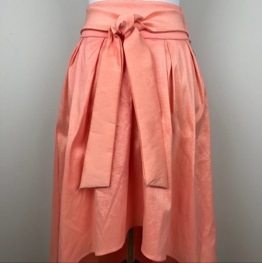 Vintage Rainbow Brand Hi-Low Coral Skirt Women's Large L Bow Belt Tie Front EUC